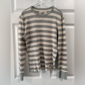 Y2K Express Gray Striped Long Sleeve Waffle Knit Thermal Shirt Mens Size M 90's